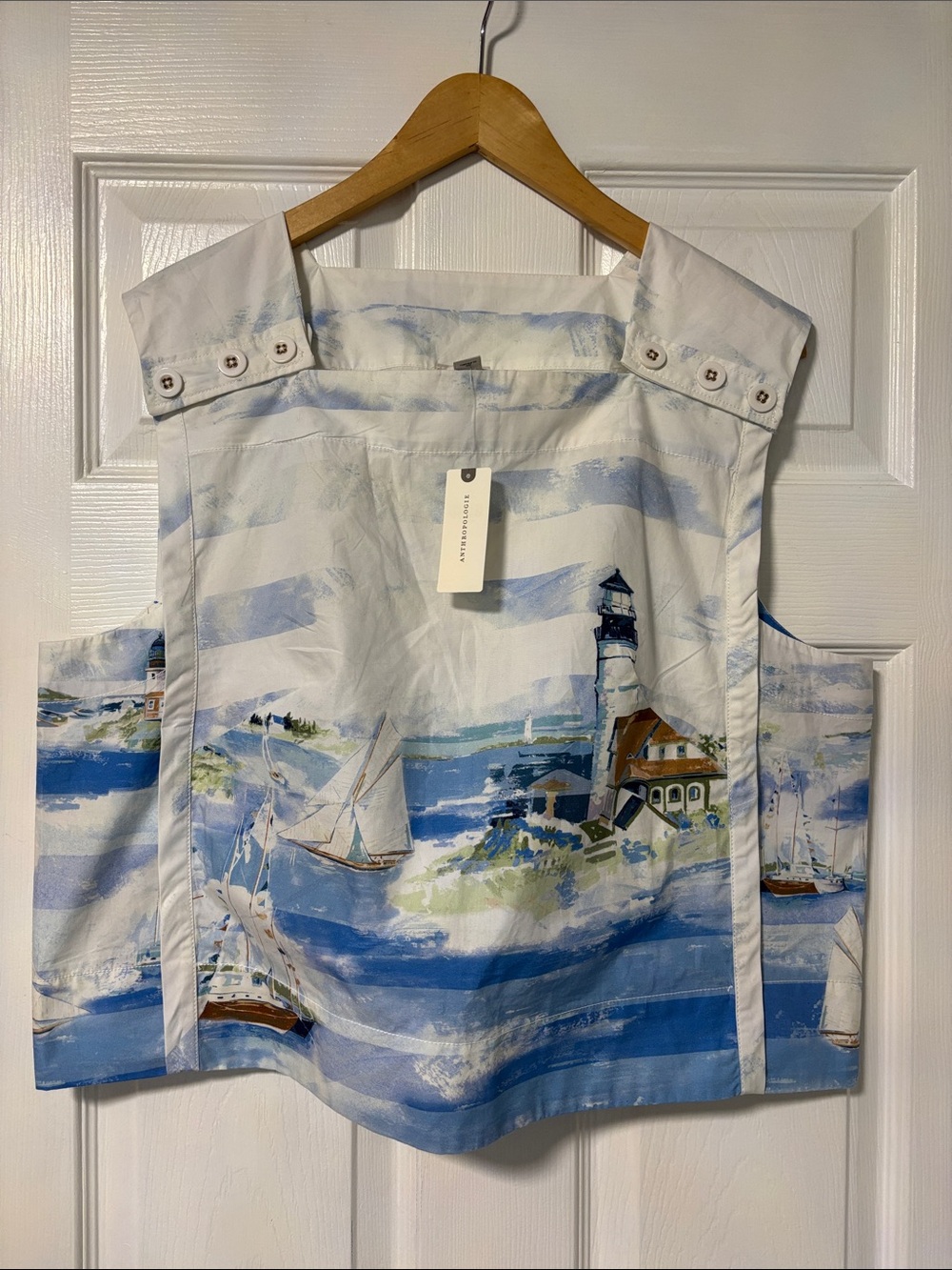 Maeve by Anthropologie Lighthouse Nautical Scenic Square Neck Top XL
